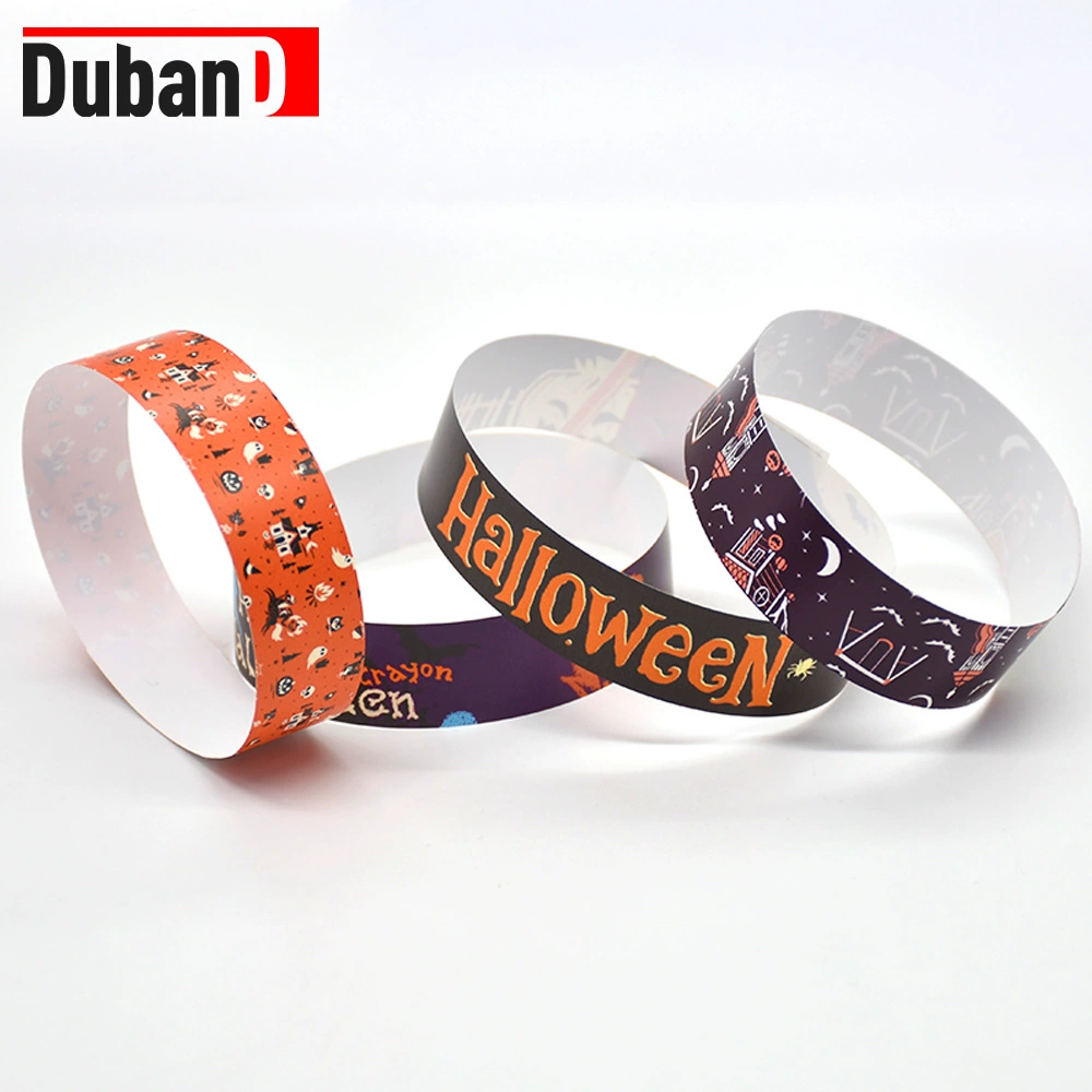 Индивидуальные одноразовые браслеты на Хэллоуин, синтетическая бумага, водонепроницаемые, бесплатный дизайн, прямые поставки с фабрики