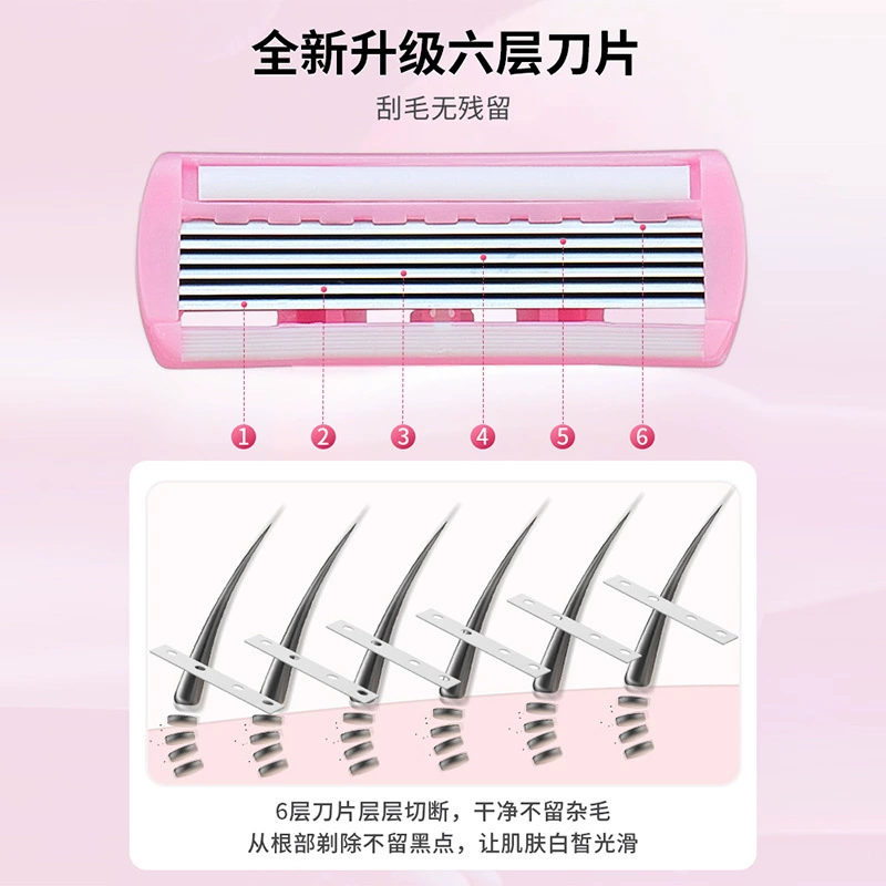 Женская бритва (ZIKOKO Ms. Shaver) сменные головы, картридж из 6 лезвий, футляр для путешествий, розовый