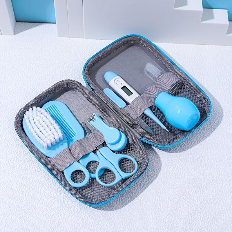 Productos para madres y bebés al por mayor tijeras de uñas para niños 8 piezas de conjunto de cepillo de peine aspirador de nariz bolsa EVA set de cuidado