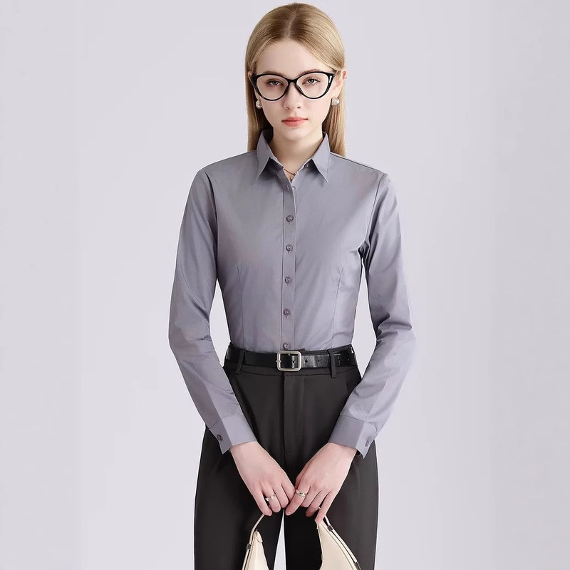 Cotton Professional Shirt Ladies Long Sleeve 2025 Autumn New Top Work Clothes Formal Cotton Gray Cotton Professional Shirt Ladies Long Sleeve 2025 Autumn New Top Work Clothes Formal Cotton Gray