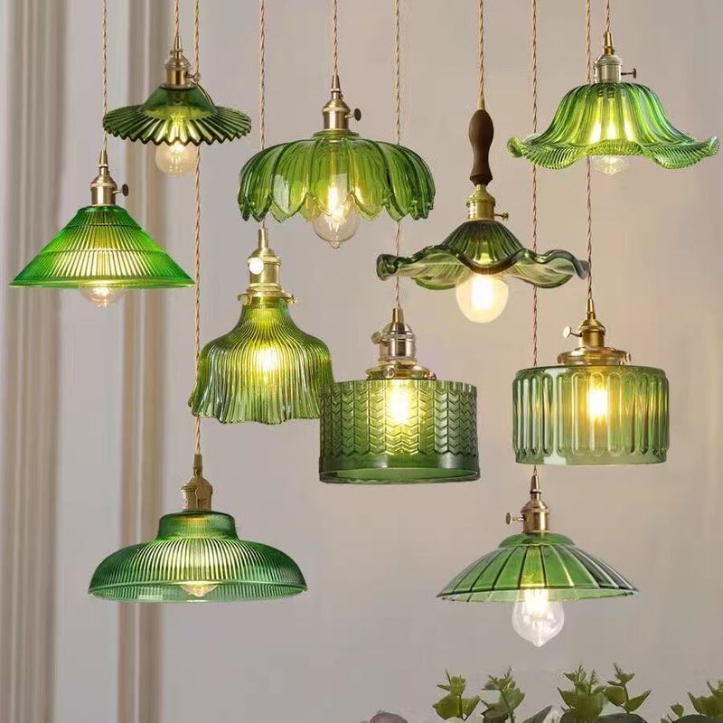 Japanese-Style Restaurant Retro Green Pendant Light Simple Bedside Corridor Bar Homestay Cafe Bar Counter Copper-Colored Glass Lamp Japanese-Style Restaurant Retro Green Pendant Light Simple Bedside Corridor Bar Homestay Cafe Bar Counter Copper-Colored Glass Lamp