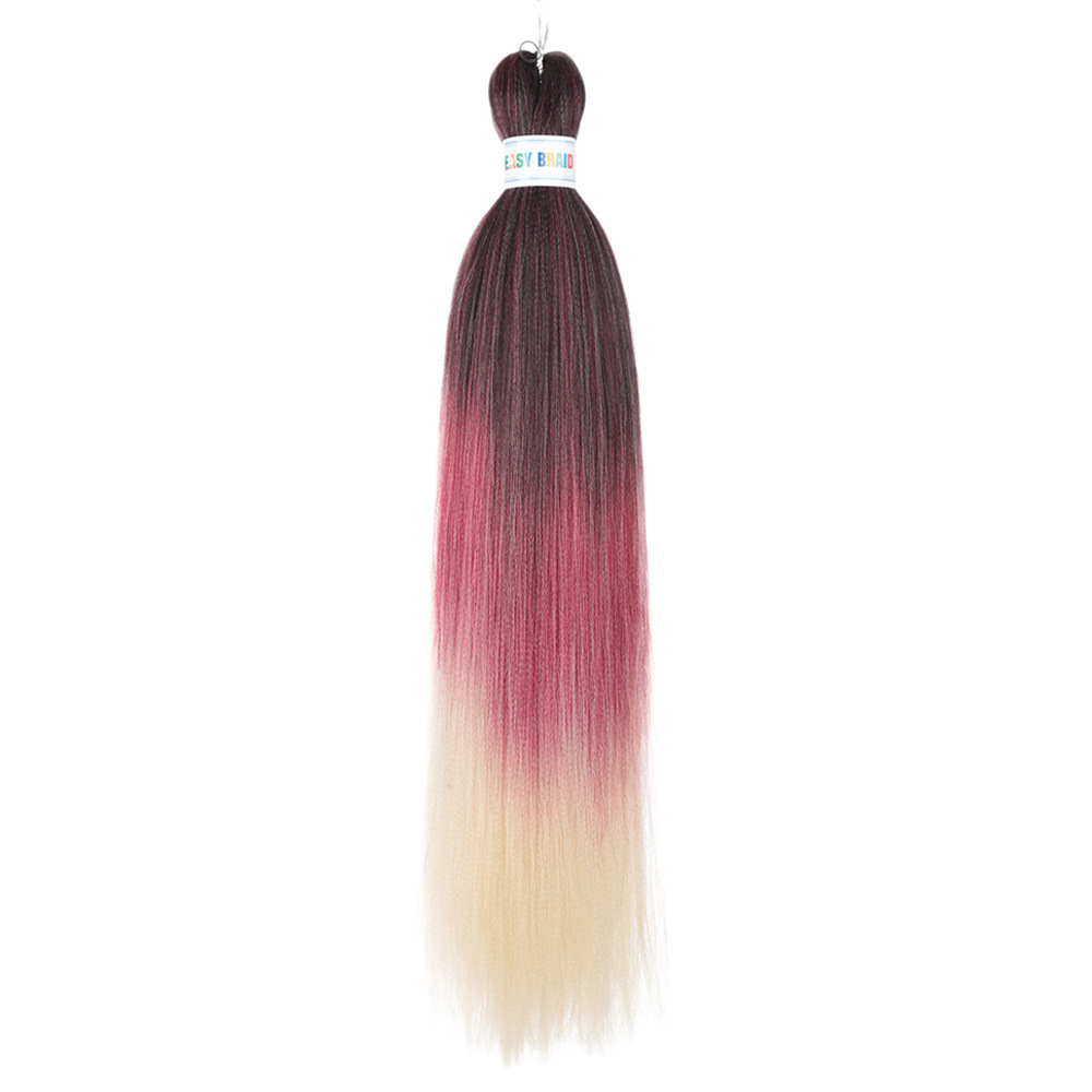 Trenzas fáciles de hacer de 26 pulgadas, cabello sintético colorido, trenzas grandes EZ, fibra sintética de baja temperatura, color degradado, cabello largo y liso.