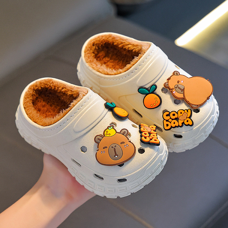 Zapatillas de algodón de invierno para niños Capibara, zapatillas de algodón para niños y niñas, cálidas y impermeables, bolsas para niños pequeños y grandes.