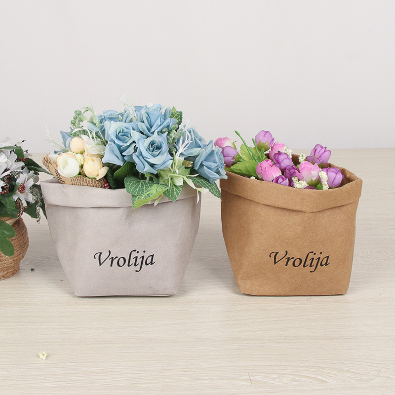 创意北欧风可水洗牛皮纸袋撕不烂纸花盆加厚防水食品级冰箱收纳袋
