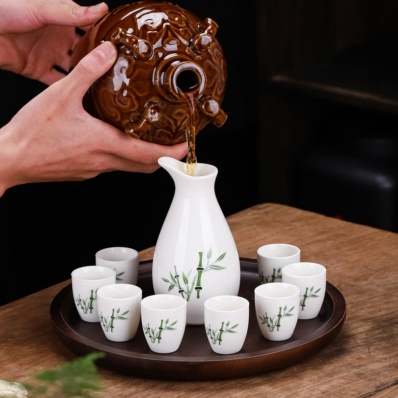 Creative Bone Ceramic Wine Set, Chinese Baijiu Cup, Japanese Home Use Huangjiu Vessel, Gift Set, Modern Minimalist