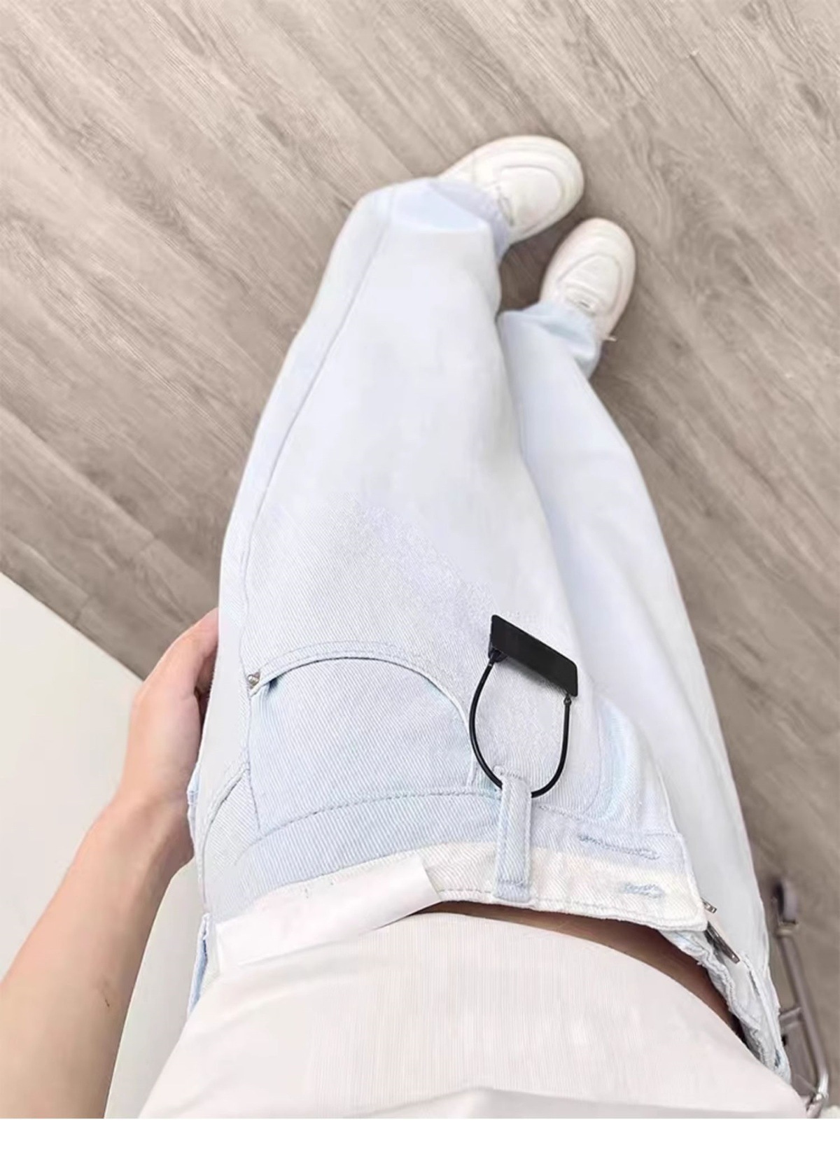 Hellblaue Damen Jeans Mit Hoher Taille Gerade Geschnitten_voghion.com