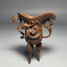 古玩铜器收藏宫廷御用帝王杯三足瑞兽爵杯圣水杯居家收装饰品摆件