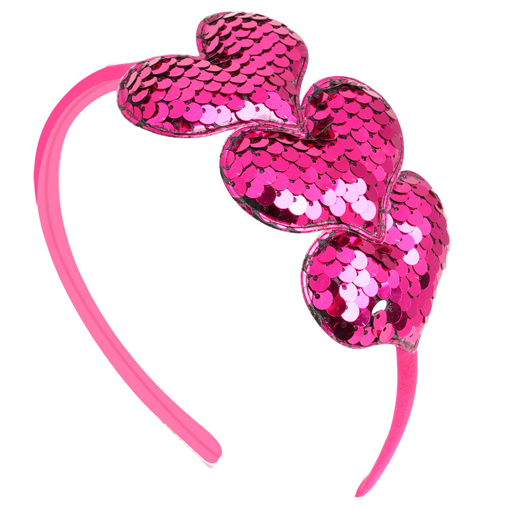 European And American Cross-border Reversible Sequin Heart Valentine's Day Headband Children's Accessories Glitter_voghion.com