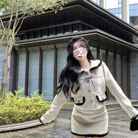 小香风毛呢短裙套装女秋冬装韩系女主氛围感穿搭富家千金风两件套