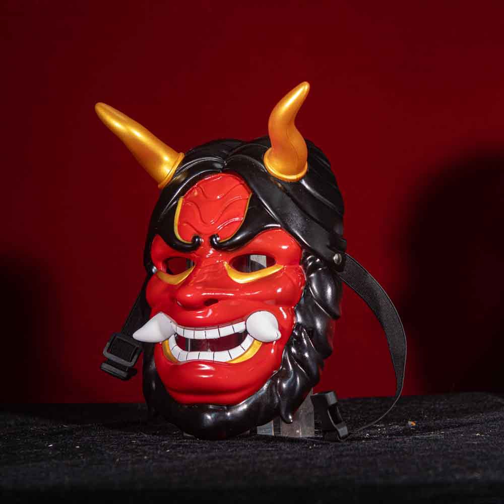 Cuernos de vaca japonesa demonio prajna parodia máscara de tengu cos vestido festivo máscara de Halloween cara completa para adultos