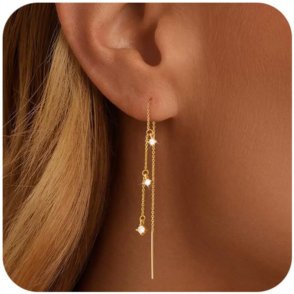 跨境亚马逊畅销款镶钻流苏层次感链条耳线长款耳环时尚大气耳饰女