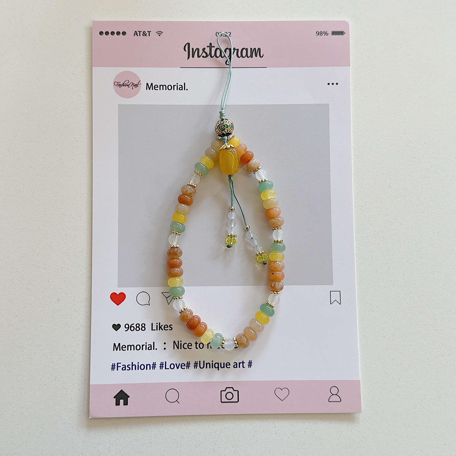 Cadena de teléfono móvil de alta gama hecha a mano boutique, piedra de ágata natural cloisonné, cordón de teléfono móvil de moda, colgante de cadena corta