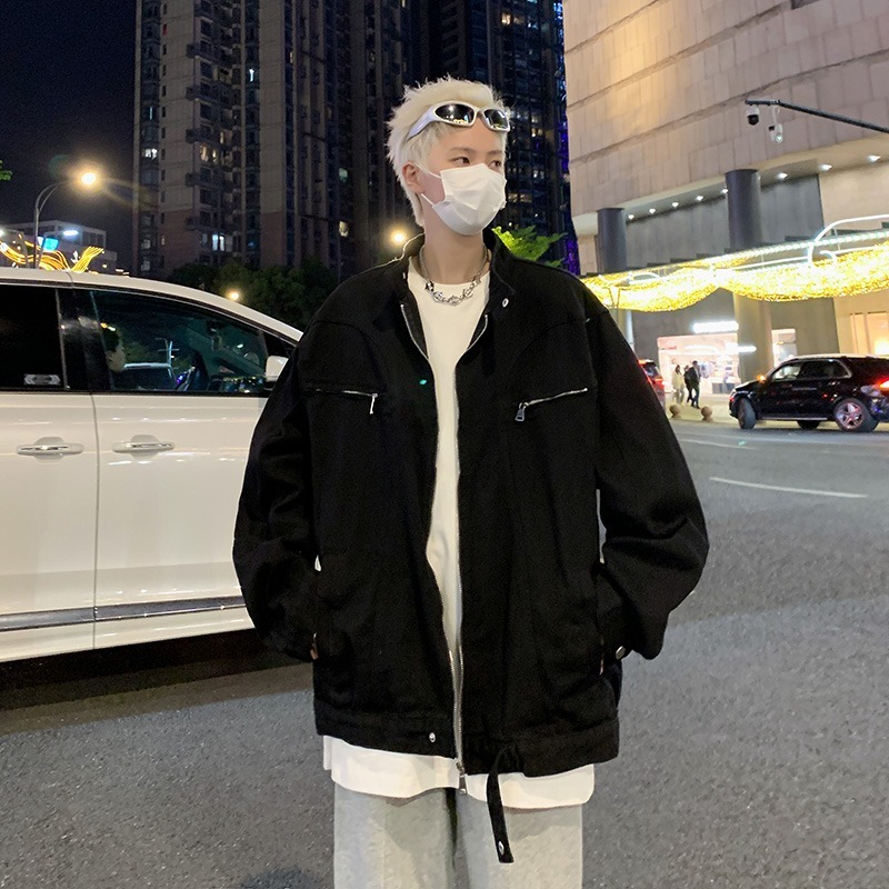Zipper Design Jacket, Men's Trendy Workwear, Baseball Jacket, Spring And Autumn Loose And Cool Couple Jacket_voghion.com