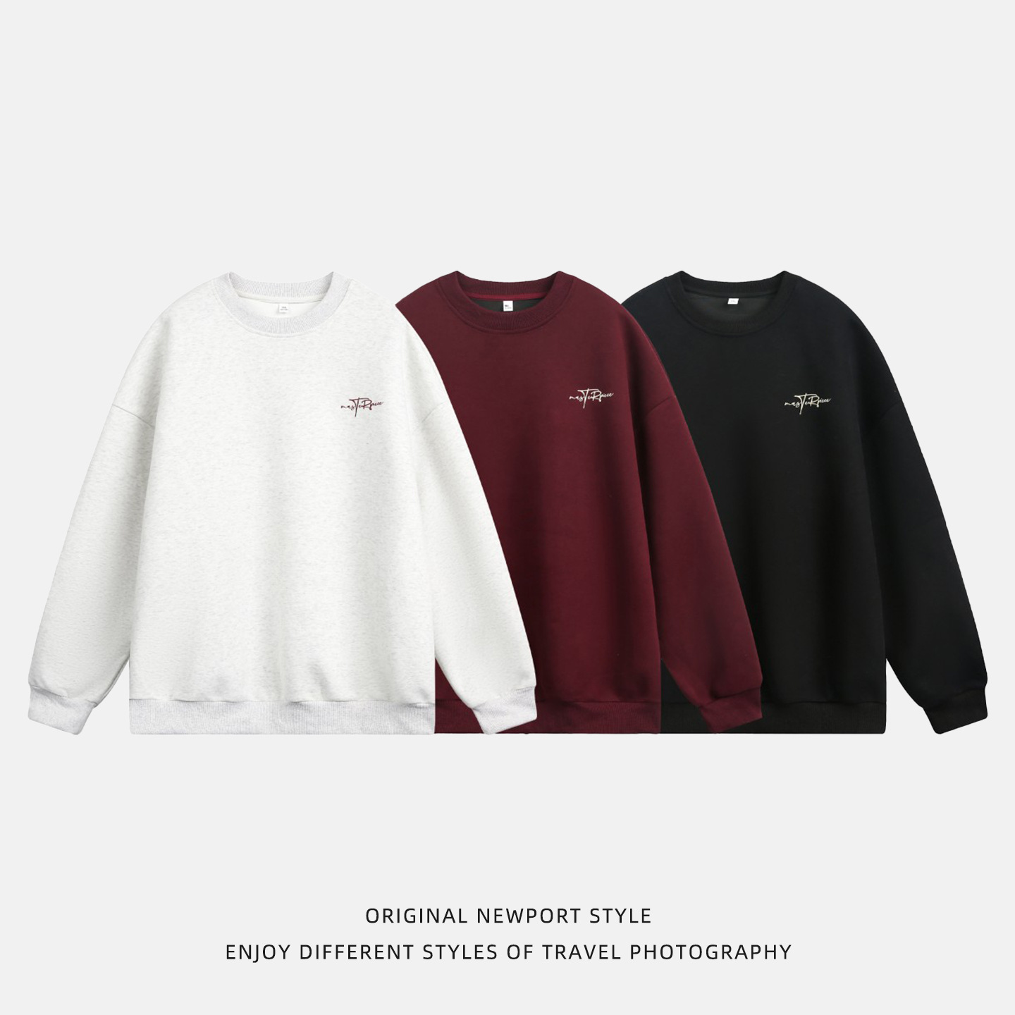 Monochrome Man- 380G Heavyweight Textured Crew Neck Sweatshirt For Men, Autumn New Color-Block Letter Print Trendy Loose Pullover Jacket_voghion.com