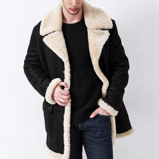 Cross-border menswear vintage coat autumn and winter thick imitation leather velvet long men's coat