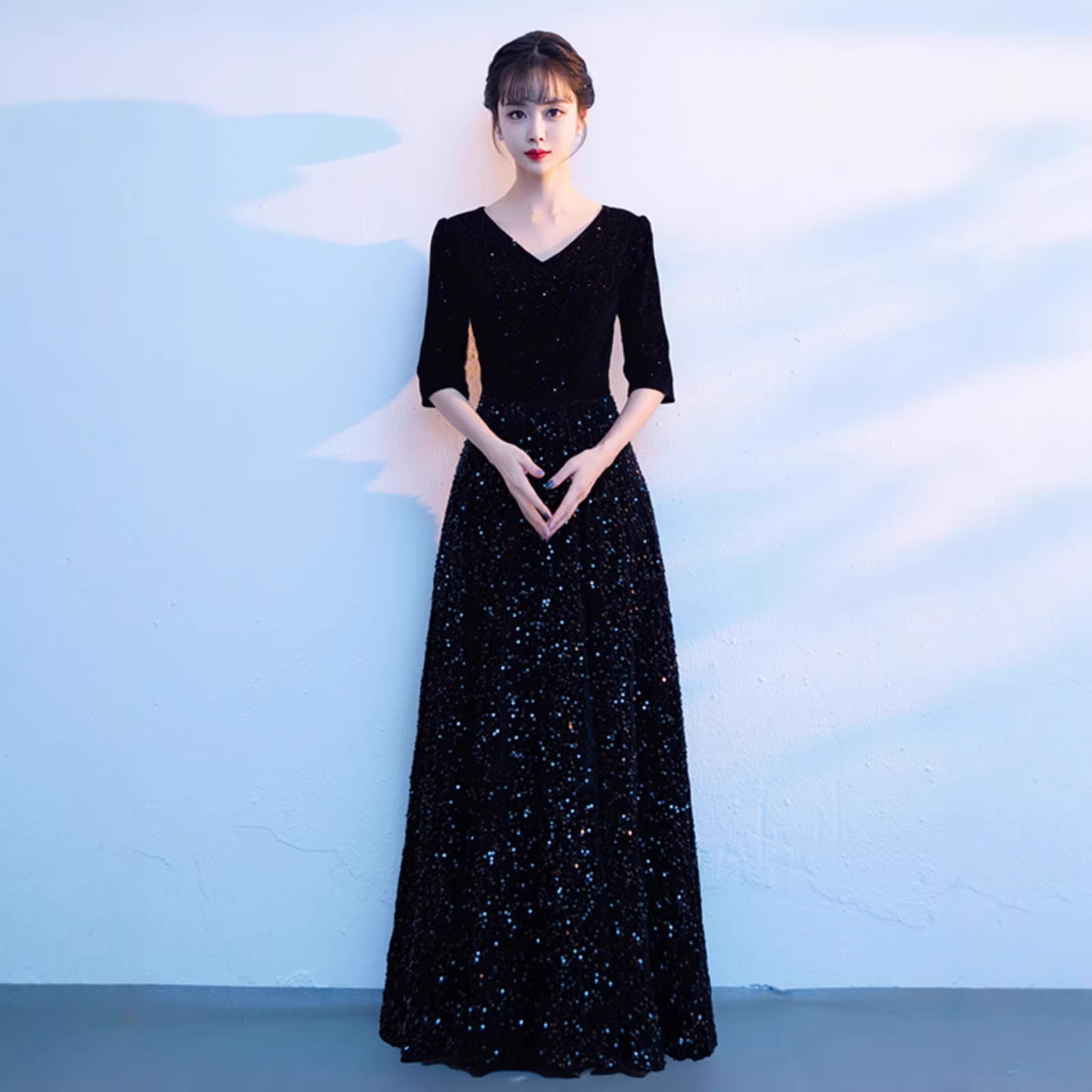 Shining Choir Performance Costume, Soloist/Conductor Evening Gown, Poetry Recitation Competition Performance Costume, Host Long Skirt