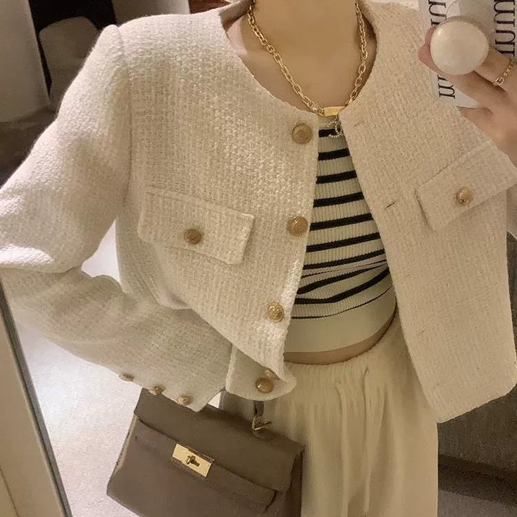 Женская короткая весенняя куртка, французский твид в стиле Chanel, однослойная или с подкладкой, размеры S–XL