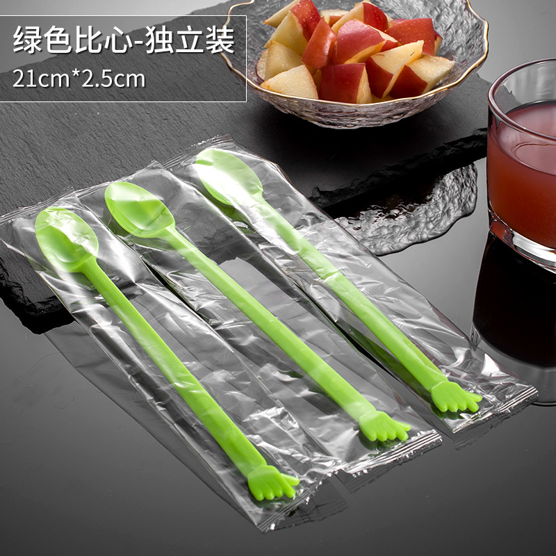 Cuchara desechable envasada individualmente cuchara de hierba de hadas asada mango largo plástico leche té postre tienda especial cuchara de hielo largo agitación