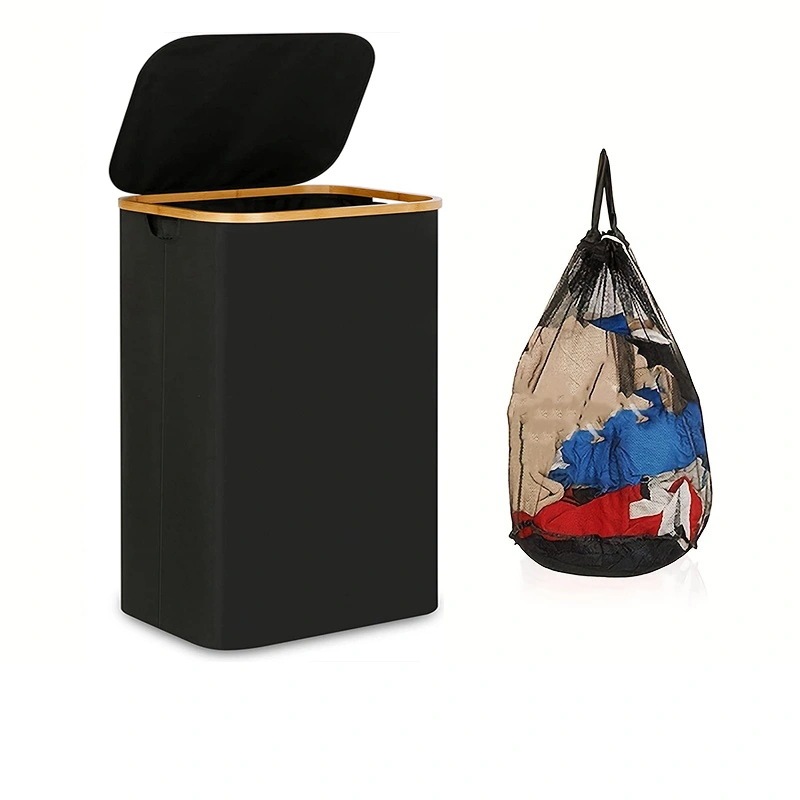 Transfronteriza de bambú de tela Oxford cesta de lavandería tela plegable caja de almacenamiento en el hogar con tapa cesta de lavandería cesta de almacenamiento de lavandería