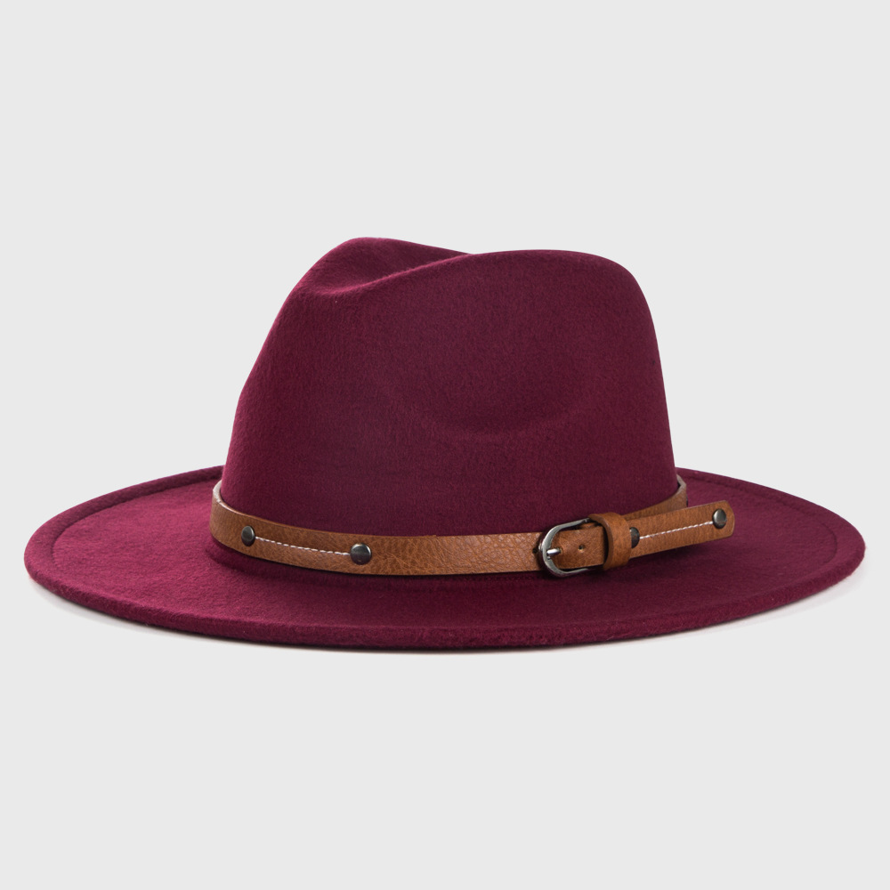 3780g Weight Fedora Hat Hats Type Outdoor Occasion Woolen Material Solid Color Pattern Autumn&Winter Season Unisex Gender Basic Style Army Green, Royal Blue, Navy Blue, Grey, Red, Wine Red, Camel, Black Color Big Eaves Rim Retro Woolen Hats For Men And Women Belt Metal Buckle Felt Hat Simple Big Brim Jazz Hat 6