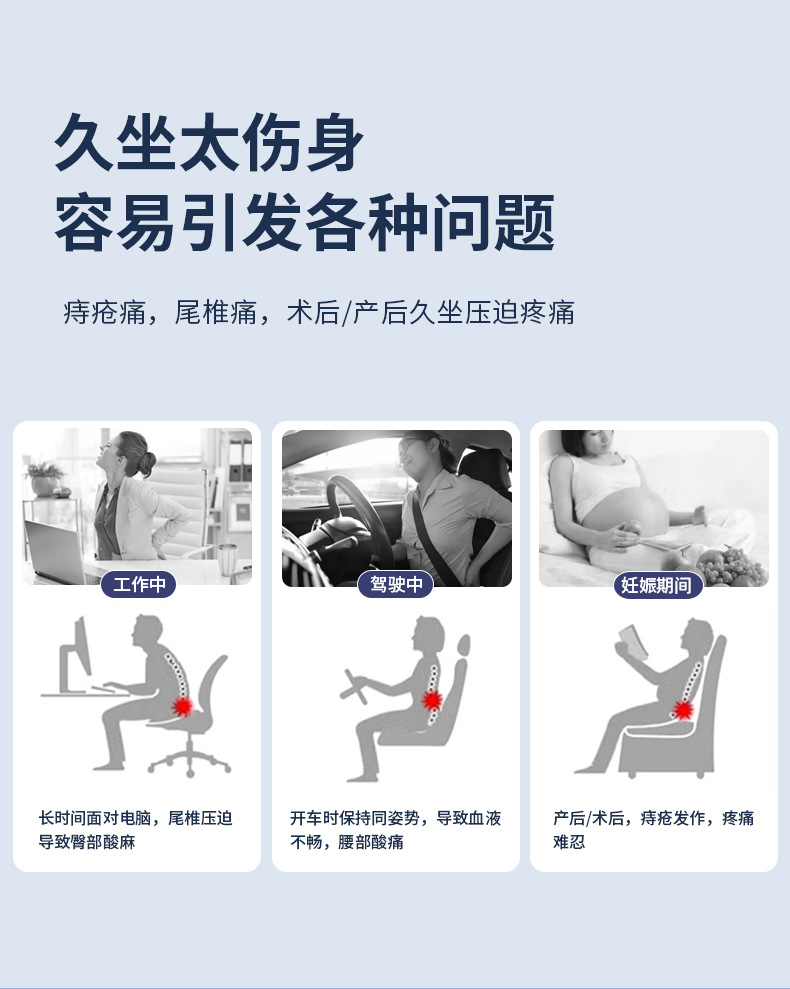 Circular Car Seat Cushion Sedentary Breathable Memory Foam Cushion Chair Car Seat Cushion Thickened Ass Cushion