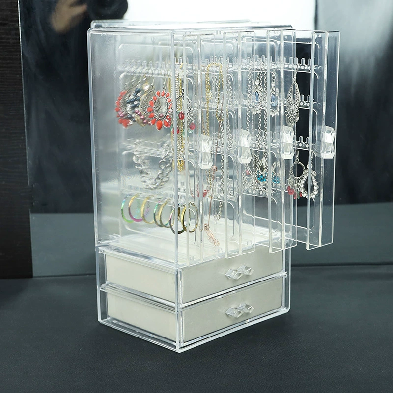 Transparent earrings, stand, necklace, ring, watch, storage box