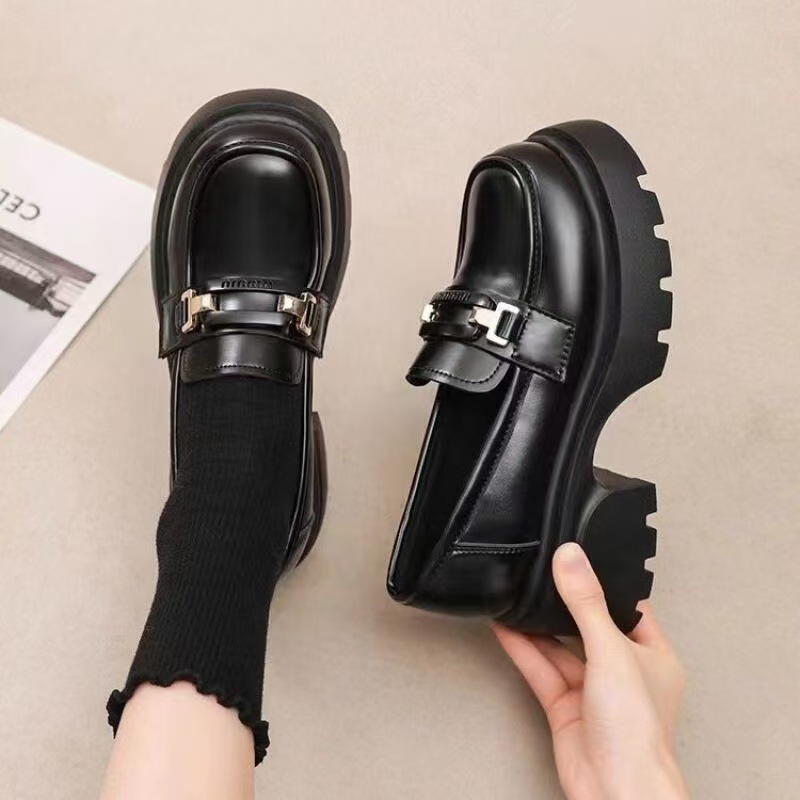 脚蹬一复古2025新款小个子跟春季女乐福鞋粗风英伦黑色皮鞋小