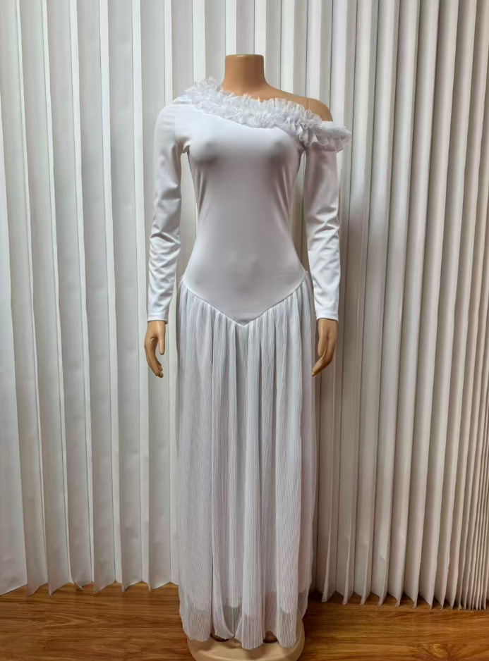 New Spring Retro Luxury Banquet Dress Slimming Long Sleeve Pleated Skirt Women's Fashion Dress_ecoleips.com