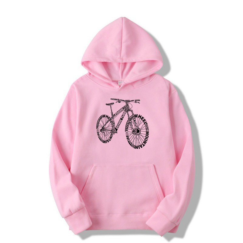 Alphabet Style Mountain Bike Funny Print Hoodies Men Winter