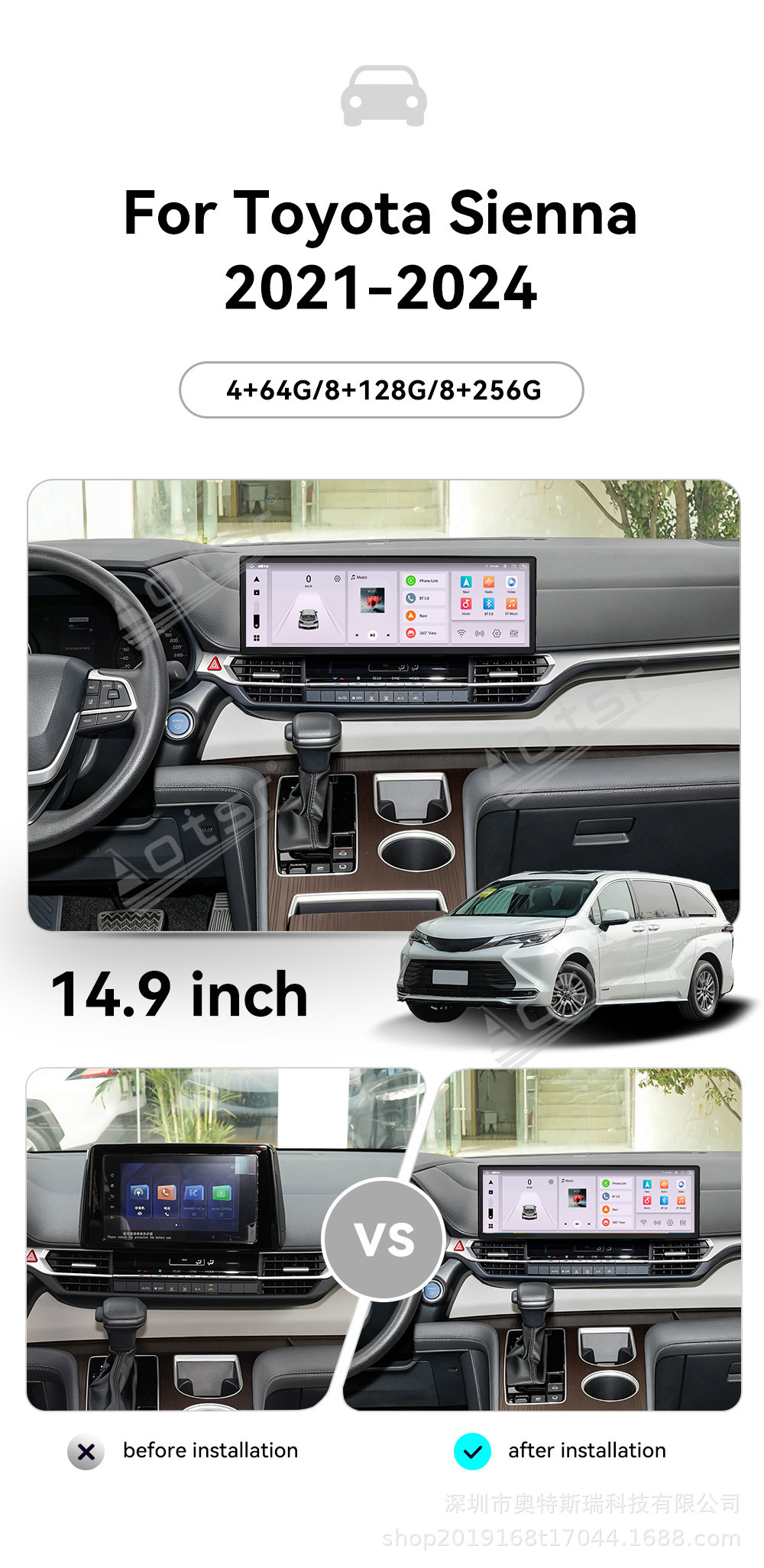 Suitable for Toyota Sienna and Toyota Granvia: Central control screen navigation and 360-degree panoramic camera system upgrade