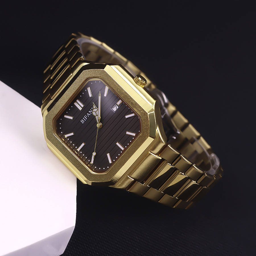 Steel Band Calendar Quartz Watch Waterproof Square Watch Men's New Business Casual High Sense Men's Watch Quartz Watch