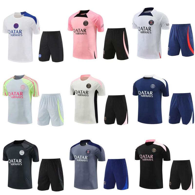 Wholesale 25-26 Paris Short-Sleeved Training Jerseys for Adults and Children, Summer Pre-Game Sports Training Clothing Set