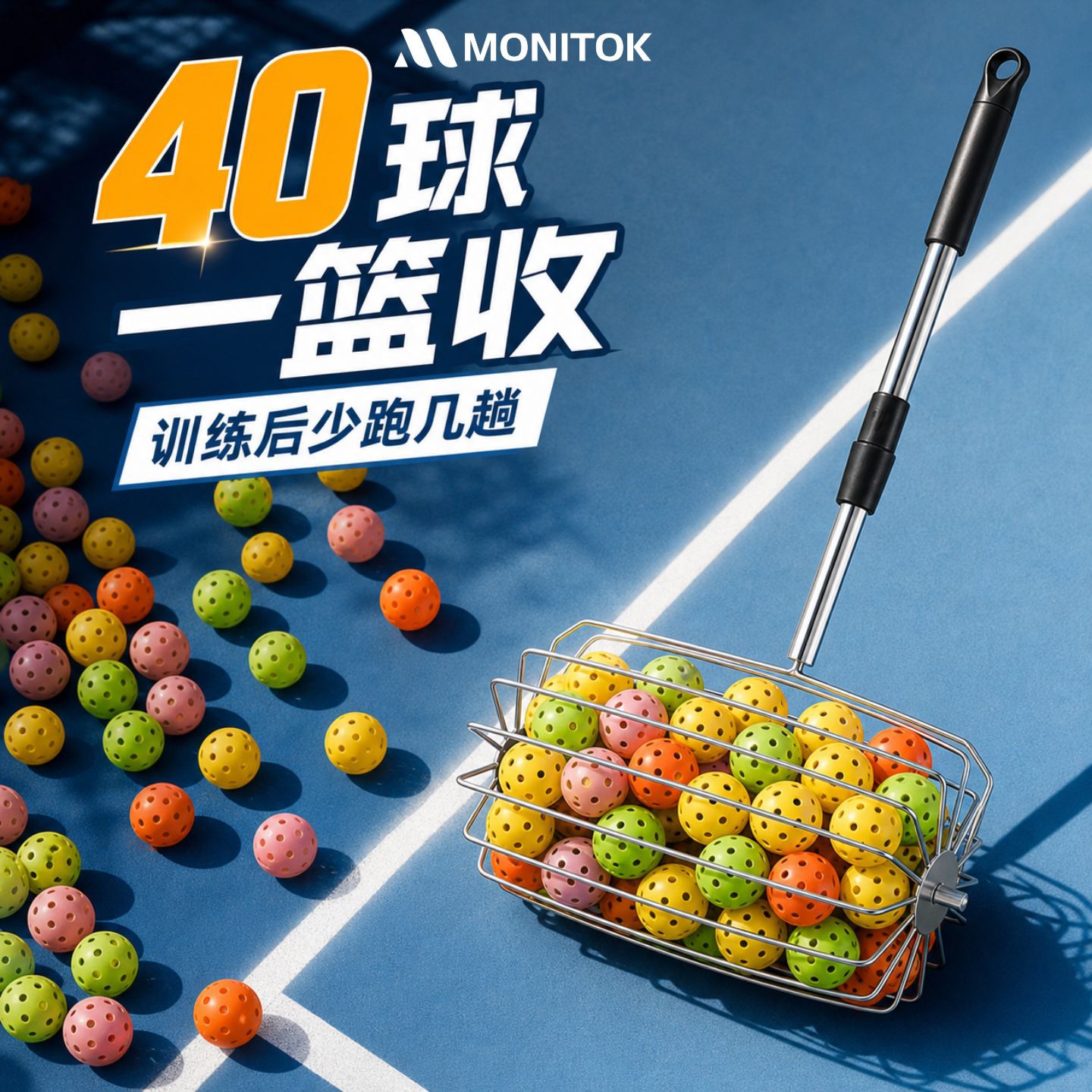 Pickleball ball picker, portable roller ball collector for training venues, multi-ball storage tool that eliminates the need to bend over
