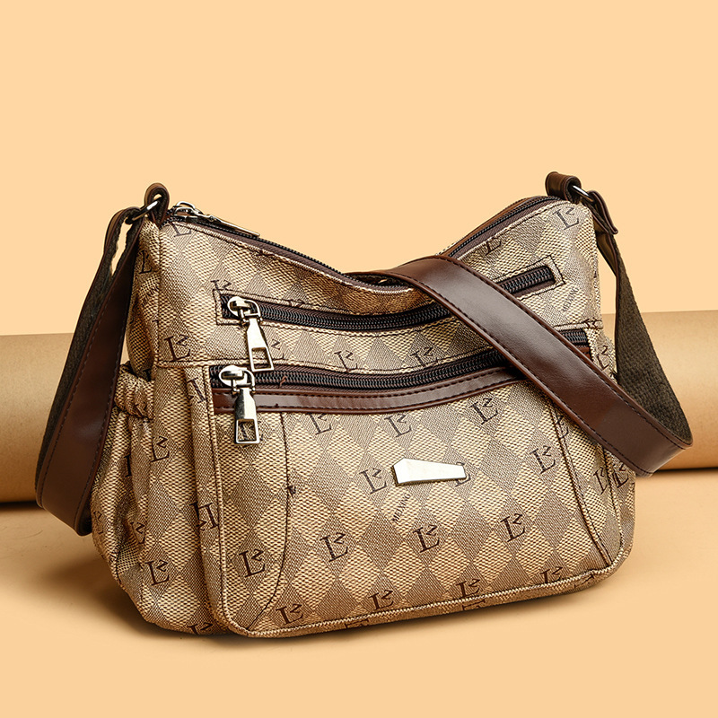 2026 New Large-Capacity Crossbody Bag for Women, Middle-Aged Mom Bag, Vintage Texture Embossed Multi-Layer Simple Mother-In-Law Bag