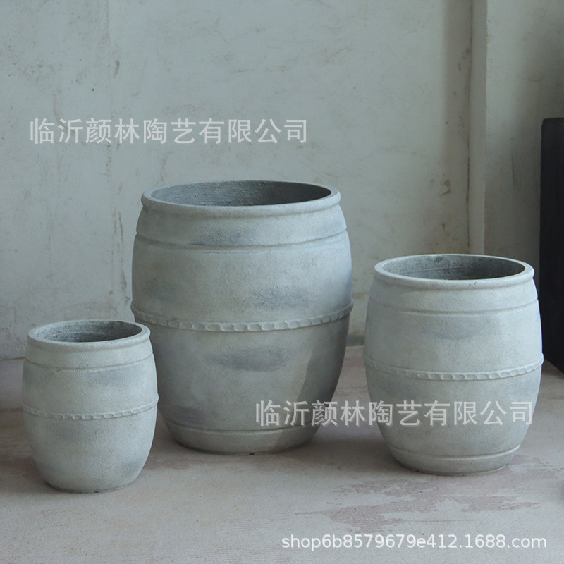 Retro flowerpot de suelo blanco gran calibre cemento sala de estar sala de té decoración de viento tranquilo gran contenedor de plantación verde