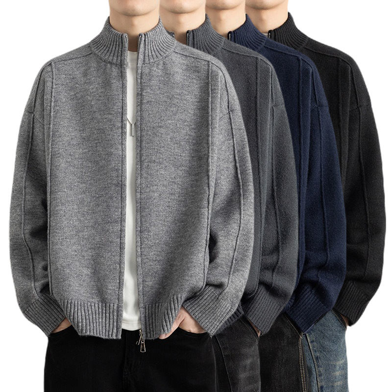 Explosiones transfronterizas de tamaño grande europeo cardigán chaqueta jersey suéter hombre de alta calidad línea textural fábrica al por mayor