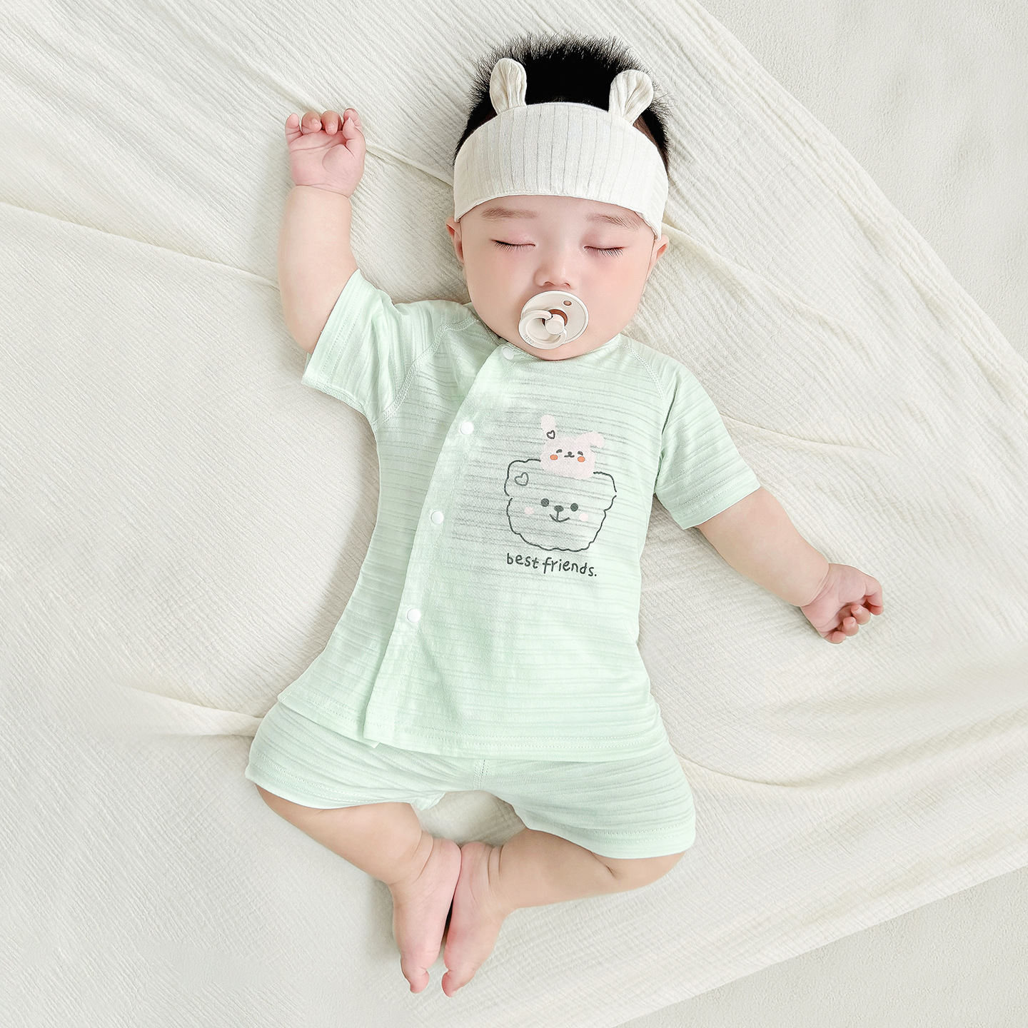 Traje de bebé verano para niños y niñas ropa fina dividida de algodón puro para niños pijamas de entrepierna abierta de manga corta para niños ropa de verano para bebés