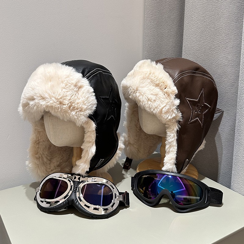 Sombrero de piel de pelúcia de aviador retro para niños y niñas, gorras de esquí de protección de oídos cálidas para niños y niñas