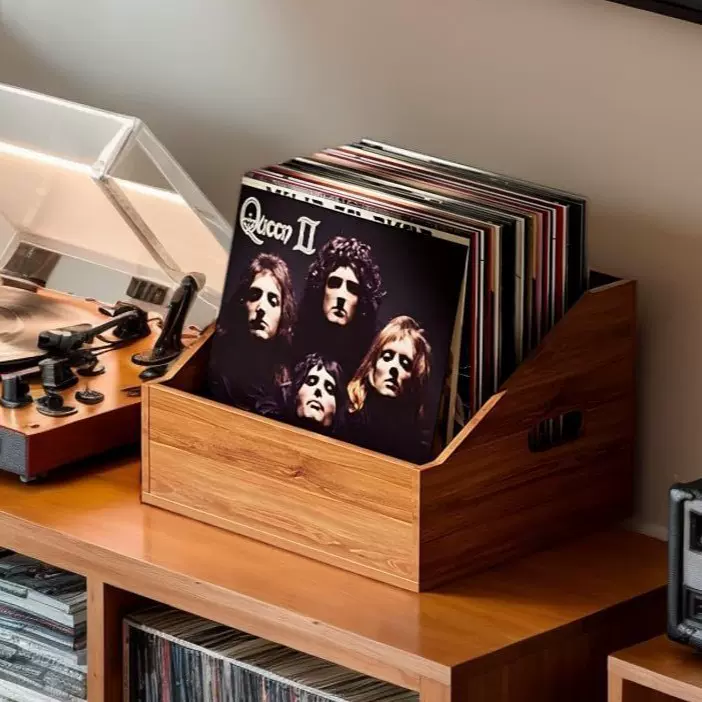 跨境木质乙烯基唱片存储箱复古唱片架相册存储收纳盒唱片收纳箱