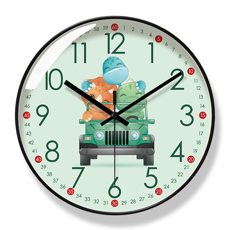 易普拉8211挂钟卡通恐龙家用时钟客厅静音机芯钟表静音扫秒石英钟