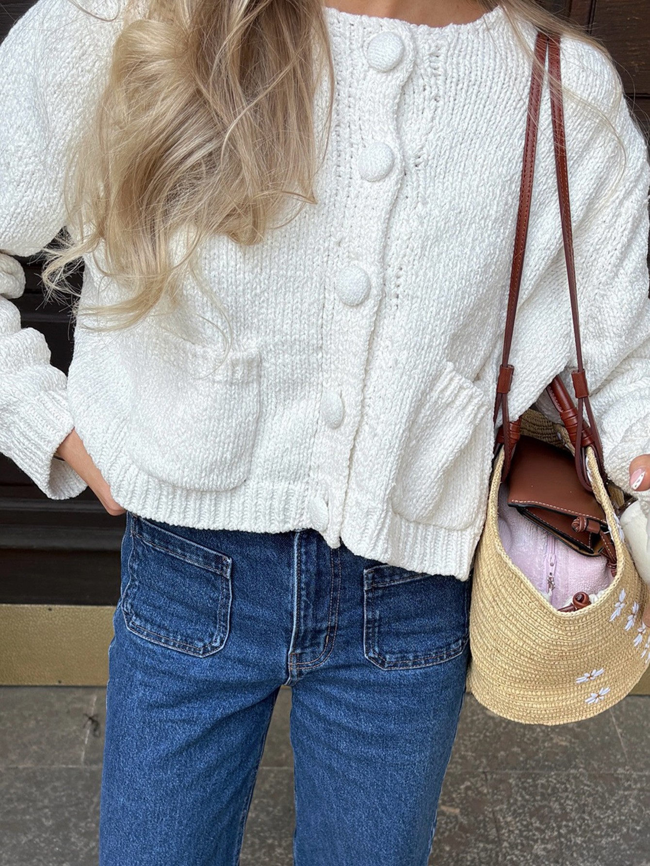 Kaikuo2025 otoño y invierno transfronterizos Europa y América ropa de mujer casual simple botón diario de hombro suéter temperamento mujer Amazon