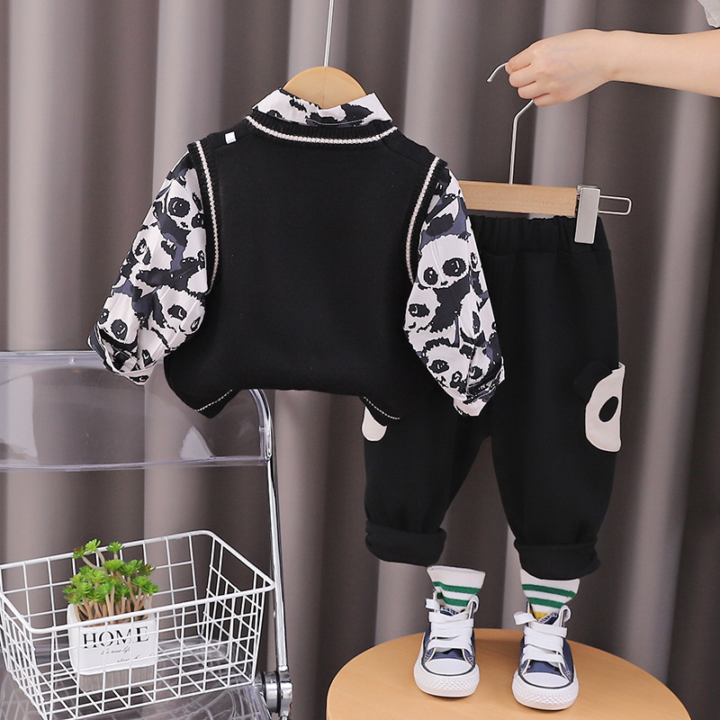 Kinder Strickweste Strickjacke Und Cartoon Shirt Set_voghion.com