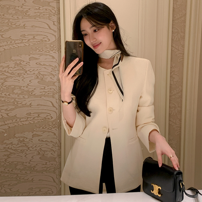 한국 세련된 새로운 가을 스타일 작은 향기 스타일 싱글 브레스트 다목적 슬리밍 드라이빙 여성용 긴팔 트위드 재킷