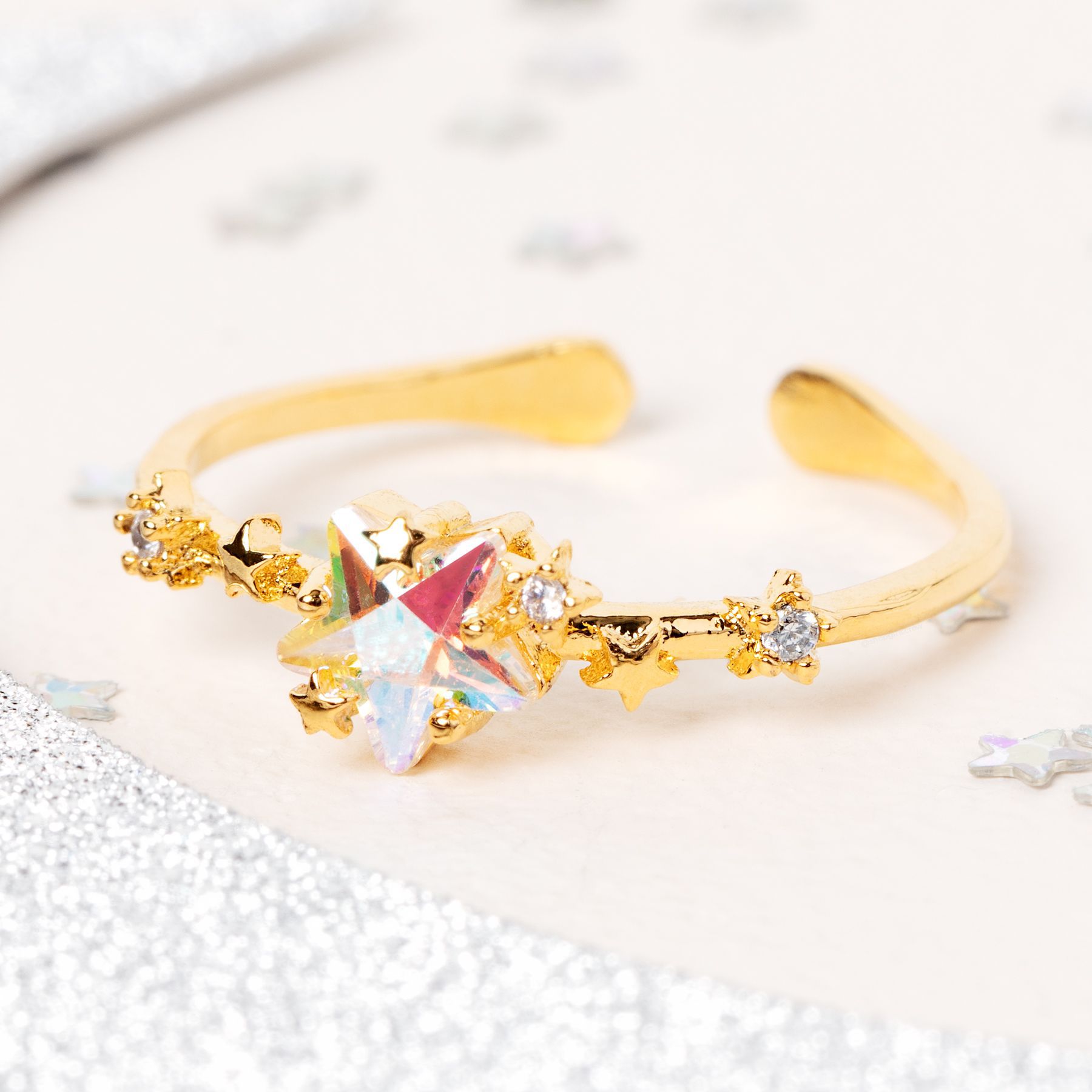 Star Open Ring 18K Real Gold Color Retention Size Adjustable Ring