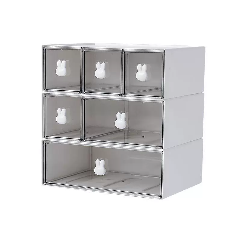 Desk Drawer Organizer, White Plastic Desktop Storage Box with Rabbit Handle, Multi-Size