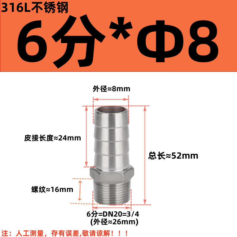 304 ステンレス鋼外径パゴダコネクタ 316 六角革水道管ホース気管外歯おねじグリーンヘッド|undefined