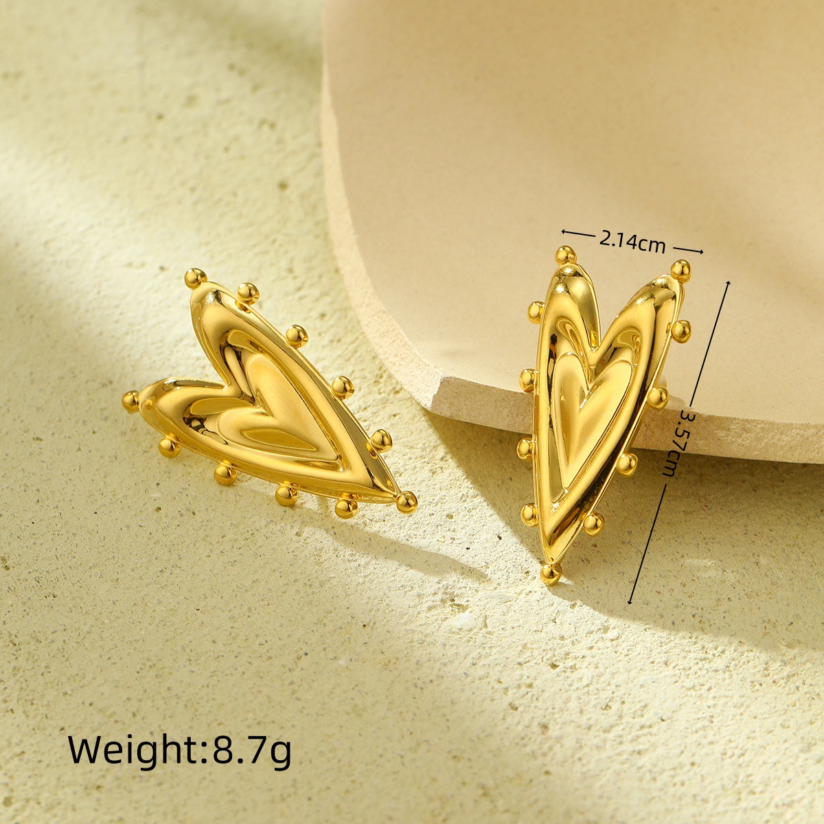 Ear Studs Classification 1 Pair Quantity Daily Occasion PVD Coated Real Gold Plated Heart Shape Titanium Steel Simple Style Waterproof Non Tarnish Ear Studs