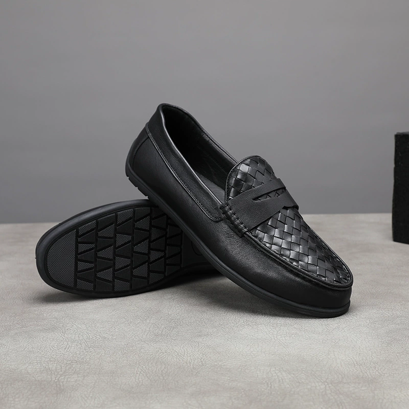 Туфли Doug, Мужская Новая дышащая натуральная кожа, мягкая подошва, без шнуровки, ленивая Мужская обувь с верхним слоем из воловьей кожи, тканая мужская деловая Повседневная