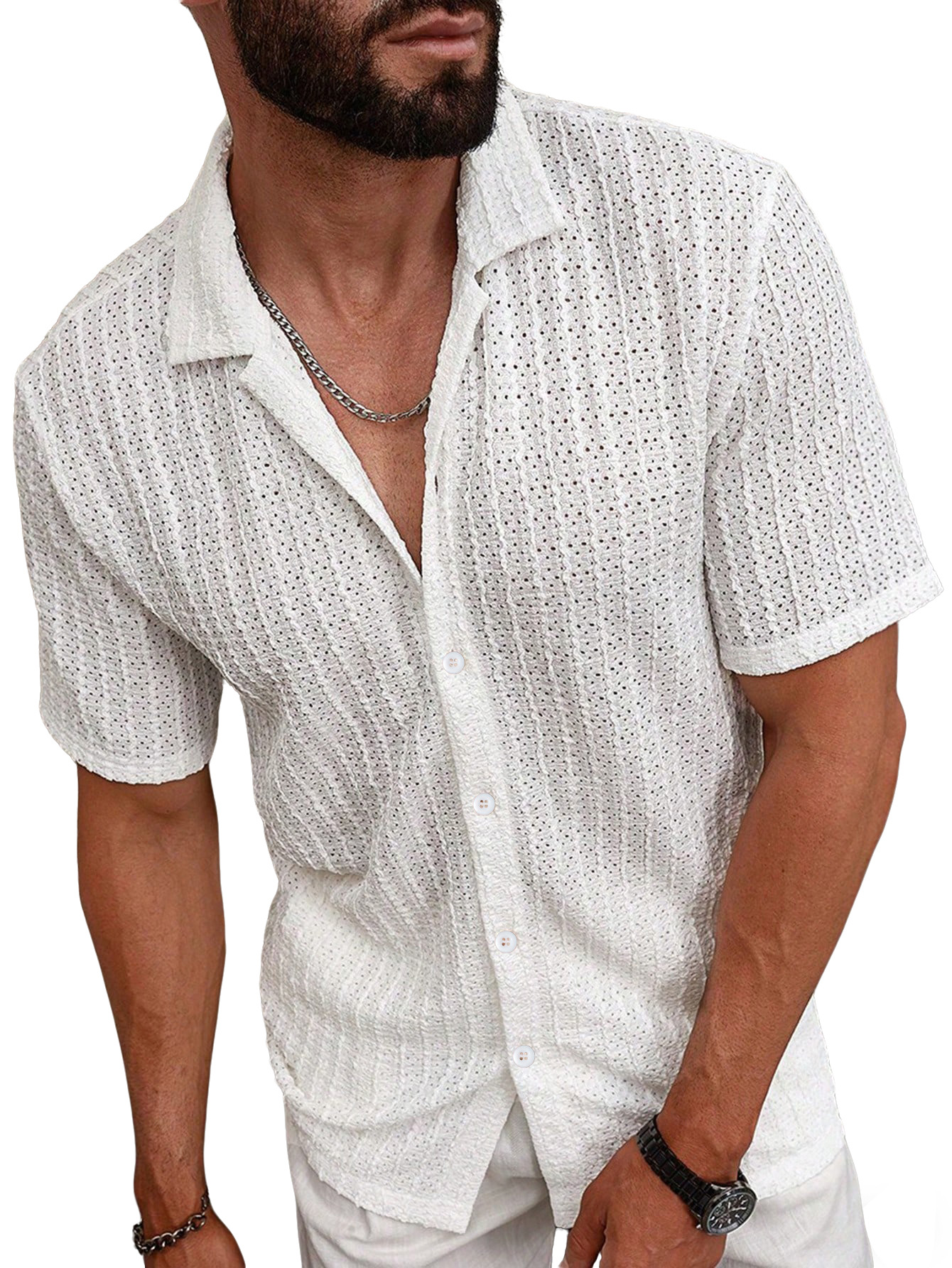 Nuevo transfronterizo Europa y América de verano hombre nuevo botón de la solapa camiseta fresca agujero de diseño de camiseta casual