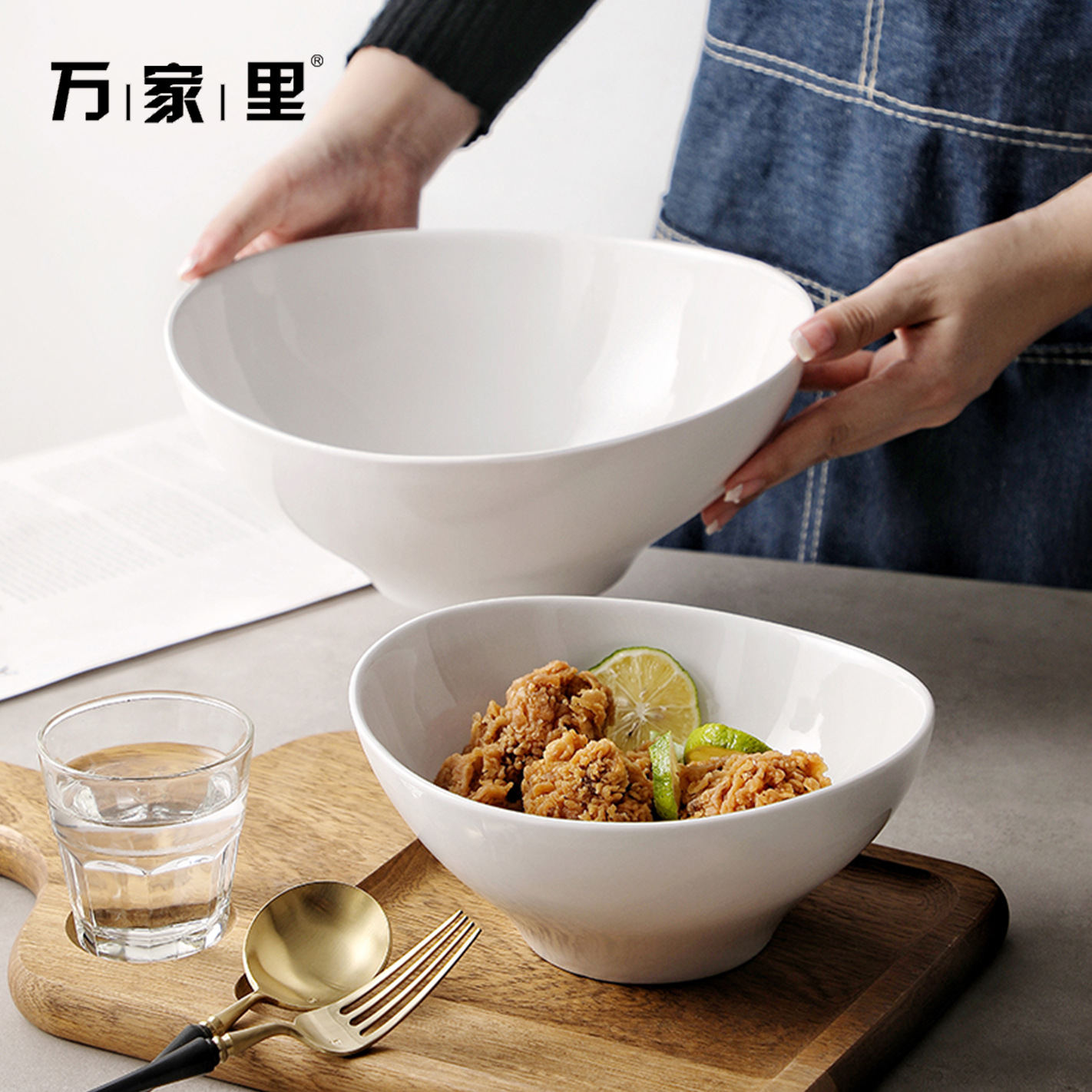 Bowl de cerámica simple, tazón de platos caseros, tazón de ensalada, tazón profundo, tazón de sopa de comida occidental, tazón de forma especial, cubiertos de restaurante creativos